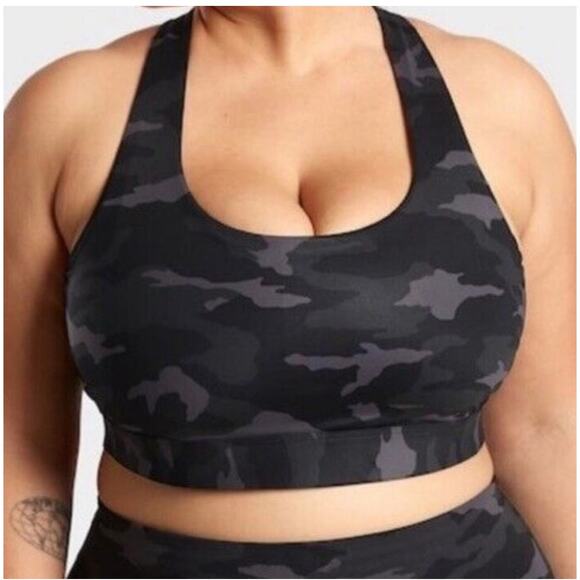 Athleta Ultimate Black Camo Sports Bra Size 2X D-DD - Picture 1 of 7